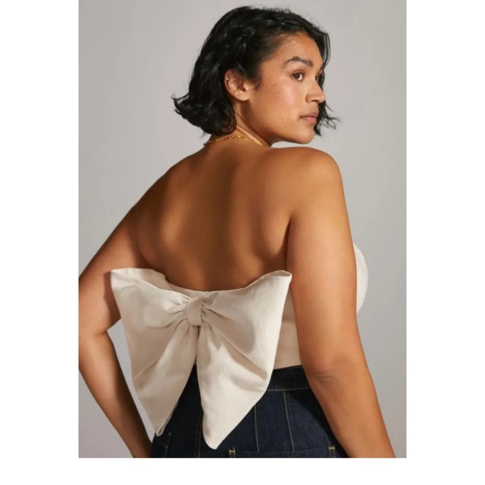 Anthropologie Top 22W HUTCH BOW TIE STRAPLESS Plus Size Linen Blend Cream NWT